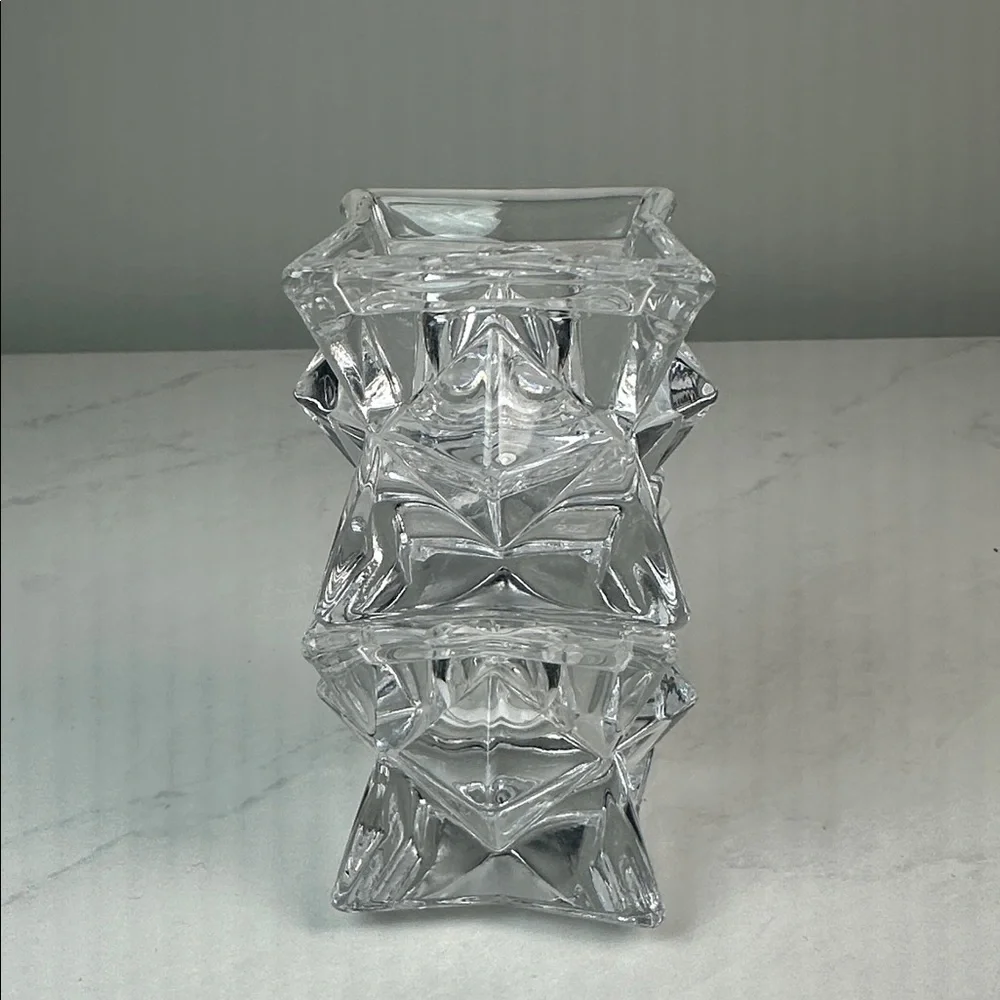 SET OF 2 VINTAGE LEAD CRYSTAL STAR CANDLE HOLDERS